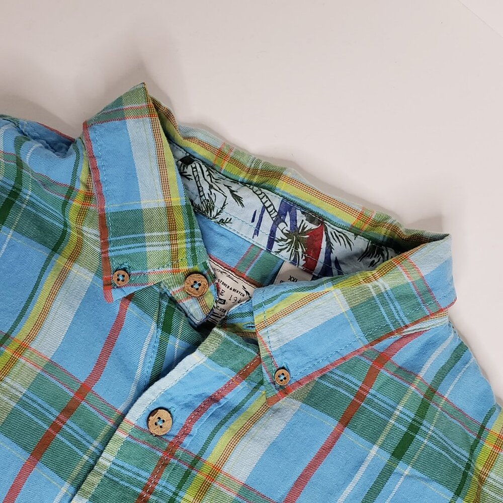 Vintage 1946 Men’s XXL Plaid Flannel Shirt Washed Stoned Beaten Blue Cotton NWOT